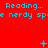 Red background with cyan text repeating 'Reading... nerdy spe' and small blue symbols scattered across the frame.