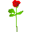 Pixelated red rose with green stem and leaves on solid gray background, rendered in low-resolution digital art style.