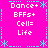 A static pixel art image with a bright pink background, featuring repeated text and decorative elements in cyan.