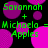 Green text on black background with pink circles; 'Savannah + Michaela = Apples' repeated in two with slight variations in circle positions