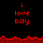 Red pixelated text 'i love billy' repeated across a black background with red jagged borders, showing partial frame differences.