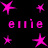 A static digital image displays pink star shapes and the repeated text 'ennie' on a black background, arranged in with varying star sizes and positions