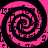 Four identical pink and black spiral patterns arranged in a on a black background, each spiral containing fragmented text elements