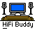Animated contact sheet of 13 frames showing a pixel art computer monitor with changing screen content and repeated "HiFi Buddy" text below each frame.