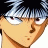 Pixelated anime-style character with light blue hair and brown skin, side profile facing right, next to black background with white text.
