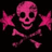 Pixelated pink skull and crossbones with green text reading "OMG IT'S STEPHANIE <3 <3 <3" on black background.