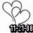 Two side-by-side heart-shaped line drawings with text below; left shows date "11-21-08", right shows name "Edward" and smiley face.
