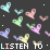 Animated contact sheet of a buddy icon featuring repeating pastel hearts and the text 'LISTEN TO your heart' in pixelated font against a dark background with scattered dots.