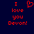 Red pixelated text on dark blue background reads "I love you Devon!" with a heart symbol replacing the word "love" in one view.