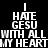 Black background with white text reading "I HATE GESU WITH ALL MY HEART" in a of six , each containing the same phrase with red rectangular overlays on different words