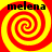 Four identical red and yellow spiral patterns arranged in a with black text 'melen' above each spiral