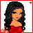 A 4x3 contact sheet of a pixel art animated buddy icon featuring a cartoon woman and text variations, with red borders around each frame on a gray background.