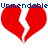 Two red broken heart icons with white cracks, blue text "Unmendable" above them on a white background.