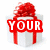 Four white gift boxes with red ribbons and bows, each displaying a different colored text block: red 'YOUR', blue 'PRESENT', pink 'IS', green 'ME'.