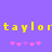 Yellow pixelated text 'taylortaylor' on purple background with two of pink and light purple asterisks below