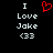 Pixelated text and symbols on black background with red heart symbol above 'I Love Jake <33' in white pixel font.