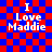 Red and blue checkered background with white text "I Love Maddie" in four identical quadrants, each showing a different pixelated animation state.