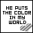 Six display the phrase "HE PUTS THE COLOR IN MY WORLD" with the letter O in "COLOR" changing color , each featuring a gray striped heart shape in the bottom right