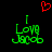 Green pixelated text 'I Love Jacob' on black background with red heart above, two identical static frames side-by-side.