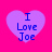 Four identical purple heart-shaped icons with blue text "I Love Joe" on a bright pink background, arranged in a