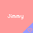 A static image with a pink background displaying repeated white text "Jimmy" and blue triangular shapes containing pixelated hearts.
