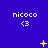 Blue background with white 'nicoco' text and '<3' symbols above yellow star-like animations in a