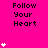 Bright pink background with repeated black text 'Follow Your Heart' and white heart symbols in various quantities.