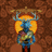 Pixelated icon shows a stylized figure with blue limbs and torso, orange circular background, and light blue antler-like shapes extending from the head against a brown textured backdrop.