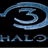 Blue stylized '3' symbol with curved lines above and below, positioned over black background with 'HALO' text below in matching blue tones.