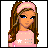 Pixel art contact sheet showing three sequential frames of a female character with brown hair, pink headband, and pink top with white star, displaying eye expressions from open to winking back to open.