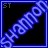 A 4x4 contact sheet of a pixelated animated buddy icon featuring the name "Shannon" in diagonal blue text with pink heart animations across frames.