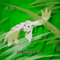 Animated sequence of a green and white creature with blue limbs performing actions against a green background, transitioning from flying to standing poses.