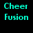 Pixelated text in cyan, blue, and red on black background with gray rectangle; 'Cheer Fusion' and 'Cheer Leaders' top, 'are HOT!!' bottom.
