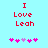 Red text "I Love Leah" on light blue background with pink and purple pixelated hearts below.