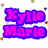 Pixelated text 'Kylie Marie' in pink with blue outline and '=D' emoticon on white background with scattered colored pixels.