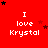 Red background with white text "I love Krystal" repeated in a , surrounded by black and red stars