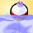 Pixelated static icon of a fishing bobber floating on water with yellow sky background, featuring black outline and red accent band around white sphere.