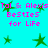 Pixelated cyan background with pink text and green star shapes in a