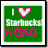Green square icon with white border containing pixelated text and symbols: a vertical bar, heart symbol, 'Starbucks' text, and pink XOXO letters.