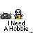 A 4x3 contact sheet of a pixel art animation featuring a yellow stick figure with a white head and black eyes, holding a boombox-like device, repeating the text "I Need A Hobbie" across all frames.