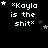 Pixelated text reads "*Kayla is the shit*" with varying star placements on a black background, animated