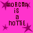 Pixelated text on bright pink background with purple star shapes, displaying 'mORGAN is a hottie' in dark brown block letters across four repeated