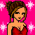 Pixel art contact sheet showing three frames of an animated buddy icon with a woman in a red dress and "LUCIOUS LIPS" text on pink background with yellow stars.