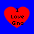 Four red heart shapes on a blue background, each containing black text reading "I Love Gina" with varying pixelation levels.