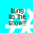 Four identical pixelated snowflakes on cyan background with text 'Bring On The Snow!!!' in brown font.