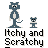 Pixel art buddy icon featuring two blue cartoon cats with white accents standing on a gray background, accompanied by bold black text reading "Itchy and Scratchy" below them.
