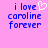 Pixelated text on pink background with blue letters and white heart symbol, showing two versions of the phrase "i love caroline forever".