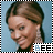 four pixelated images showing a person with light brown hair styled in a side part, wearing a light blue background and a silver earring, with 'BEE' text at the bottom of each
