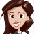 Pixelated cartoon-style portrait of a smiling woman with long brown hair, light skin tone, and visible teeth.