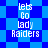 Blue and white pixelated text 'lets Go Lady Raiders' on a blue checkered background with diamond-shaped patterns.